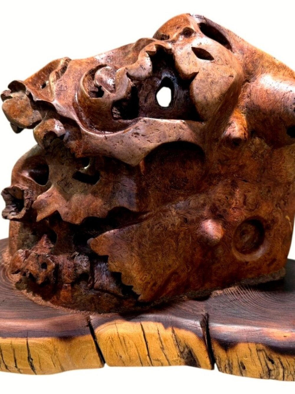 Vintage Burl Root Wood Abstract Sculpture Live Edge Base Organic Modern 17" - Picture 3 of 15